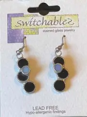 Black & Grey Circle Deco Stained Glass Hook Earrings: Switchables Earrings