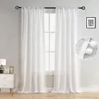 White Pompom Sheer Curtains Slot Top Tassel Window Voile Bedroom Panels Net AU