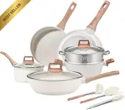 12Pcs Nonstick Pots and Pans Set White Granite Induction Cookware