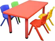 1.2M Kid's Adjustable Rectangle Red Table & 4 Mixed Chairs Set