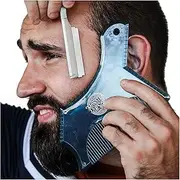 Monster&Son Beard Shaping Tool For Men - Classic Oversized Design (Blue Clear) - Lineup Stencil Shaper for Styling and Shaping - Alignment Guides for Perfect Symmetry