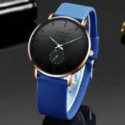 LIGE Men Silicone Watch Ultra Thin Case Fashion Black Wristwatch Sport Watches
