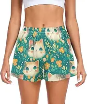 [FRODOTGV] Cute Cats Face Athletic Shorts for Women Loose & Comfy Work Out Shorts for Running Hiking Biking Jogging Walking S