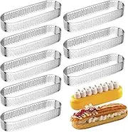 8Pcs Oval Tart Rings, Metal Pastry Mold for French Dessert, 5.1in Stainless Steel Mini Cake Ring, Small Fruit Crust Tartlet Mold, Perforated Oval Tart Ring Mold, tart molds for baking Silvery