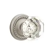 Emtek Old Town Clear Crystal Door Knob Passage Rope Rosette Pewter