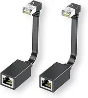 2Packs Right Angle Cat7 Ethernet Extension Cables Flat 0.5 FT,Right Angle Down 90 Degree LAN Extended Cable Network Patch Cord Male to Female Connector for Router Modem Smart TV PC Computer Laptop