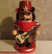 WOODEN WESTERN COWBOY QUITAR NUTCRACKER FIGURINE CHRISTMAS DECOR 7"