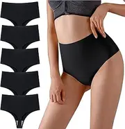 [KEOYA] 5 Pack Women's High Waisted Thongs Seamless G-Strings Underwear Stretch No Show Panties for Ladies