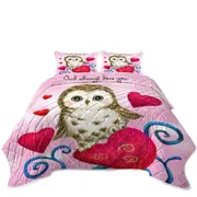 Cute Owl Always Love You Red Hearts Coverlet