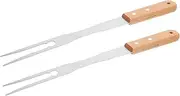 2Pcs Long Handle Meat Carving Forks with Nonslip Wood Grip for BBQ Chicken Wings and Food Serving Ergonomic and Safe for Kitchen and Outdoor Use
