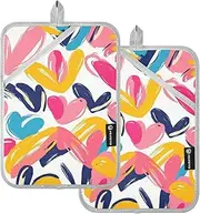 Pot Holders Heat Resistant Colorful Doodle Hearts Potholders with Pockets Hot Pot Holders Pads Oven Mitts 2 Pack