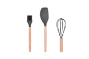 Beechwood & Silicone Kitchen Baking Utensils Set - Spatula/Whisk/Basting Brush - Charcoal