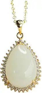 [KONGKNUANK] Necklaces For Women Jade pendant S925 Silver Plated Gold Inlaid Natural Hotan Jade Pendant Jade Water Drop Necklace Jade Necklace Pendant for Women Yoga Jade Neaklaces Genuine Jade Pendant for Women