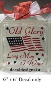 Old Glory decal sticker for DIY 8" glass block or tile