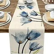 Linen Burlap Table Runner Dresser Scarves 72 x 13 Inch, Abstract Art Purple Oil Painting Kitchen Table Runners for Farmhouse Dinner, Holiday Parties, Wedding, Events, Decor