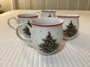 Villeroy & Boch Toys Delight Christmas Trees Stars Red Rim Mug 13 oz SET of 4