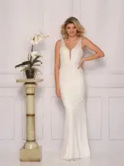Dave and Johnny 10311 Floral Lace Embellished V-Neck Wedding Gown sz 5/6 Ivory
