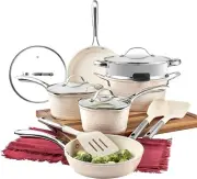 Hammered 15 Pc Ceramic Pots and Pans Set Non Stick, Kitchen Cookware Sets, P...