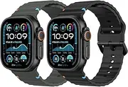 MoKo 2Pack Sport Watch Band Compatible with Apple Watch Ultra 2/Ultra 49mm,S10 46mm,9/8/7 45mm,SE2/SE/6/5/4 44mm,3/2/1 42mm,Adjustable Breathable Replacement Strap for Men Women, Black/Army Green