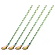 4Pcs 8.6" Stainless Steel Spoons Straws Reusable Twist Handle Spoon, Colorful