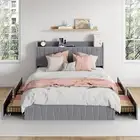 Double Bed Frame 4 Storage Drawers Charging Station Dark Grey