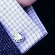 14K White Gold Plated 925 Silver 3Ct Lab Created Diamond Solitaire Men Cufflinks