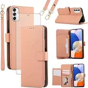 [Asuwish] Mobile Phone Case for Samsung Galaxy A14 4G/A 14 5G/M14 Case with Strap Film Screen Protector RFID Card Slot Foldable Leather Wallet Stand 14A LTE Mobile Phone Cases Protective Mobile Phone