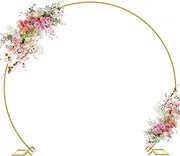 Wokceer Round Backdrop Stand 8FT Gold Wedding Arch Metal Circle Balloon Arch Frame for Birthday Party Wedding Bridal Shower Anniversary Ceremony Candy Tables Decoration (Gold-8FT-H)