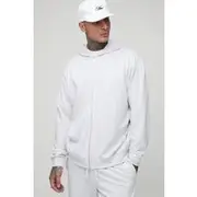 Mens Grey Marl Tall 260GSM Loopback Oversized Fit Basic Zip Through Hoodie