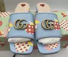 NIB Beautiful Designer GUCCI Infinity Blue Leather Slide Sandals GG Logo Siz. 36