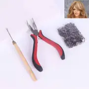 200 Silicone Micro Rings Beads Feather Hair Extension Complete Tool Kit Hook`-s