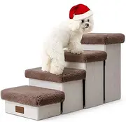 Dog Stairs for Small Dogs Pet Stairs with Storage and Adjustable Steps for High Beds and Couch Pet Ramp for Small Dogs and Cats(4-Steps-Brown)