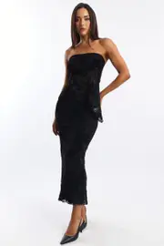 Black Floral Burnout Skirt Elasticated Picot Trim Midaxi - Size 16XL, Women's Bodycon Skirt