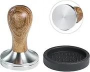Ezebesta 53mm Tamper Barista Espresso Hand Tamper with Tamper Mat 304 Stainless Steel Base and Wooden Handle for Portafilter Coffee Machine