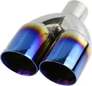 Universal Stainless Steel Car Exhaust Tip Interface 51mm Round Shape Dual Outlet 76mm Auto Muffler Tail Tip Silencer Black Blue(Blue)