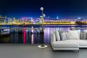 Night View of Modern City Self-adhesive Bedroom Wallpaper Removable Wall Mural