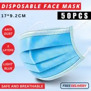 50Pcs Disposable Face Mask Protective Masks 3 layer Meltblown Filter-Blue