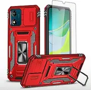 [Asuwish] Phone Case for Motorola Moto E13 4G with Tempered Glass Screen Protector and Slide Camera Cover Magnetic Ring Holder Kickstand Cell Accessories Protective E 13 13E G4 2023 Women Men Red