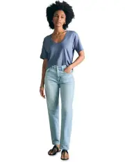 [Faherty] Linen V Neck Tee in Blue