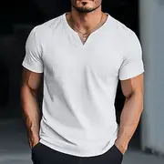 Men's T Shirt Short Sleeve V Neck Summer Plain Fashion Classic Casual Plain Street Casual Sports White Blue Gray Top Tee for Men
