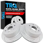 TRQ Rear Performance Brake Rotor Drilled Slotted Pair Set for Avalanche/Escalade/Escalade ESV/Escalade EXT/Sierra 1500 / Silverado 1500 / Tahoe/Yukon/Yukon XL/Yukon XL 1500