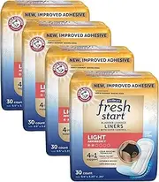 Liners for Women, Now with Stronger Adhesive, Incontinence, Bladder Leak, and Postpartum Pads with The Odor-Control Power of ARM & Hammer, Light Absorbency (30 Count, Pack of 4)