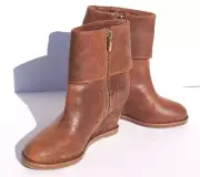 Johnston and Murphy Brynn Cuff Leather Women's Brown Bootie Wedge Heel Size 6