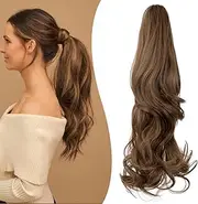 QAUARUMSUN Claw Clip Ponytail Extension 18" Clip in Wavy Ponytail Hair Extensions Long Pony Tails for Women Extensions Light Chestnut Brown Wave Hairpiece(Light Brown)