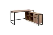 Design Square Isla Industrial L-Desk Executive Computer Working Office Desk Table W Storage Natural/Black