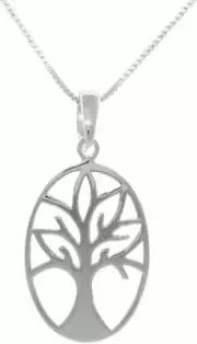 Jewelry Trends Sterling Silver Oval Tree Of Life and Love Pendant Necklace