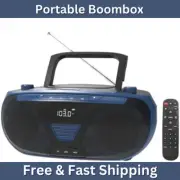 Portable Boombox CD Player Bluetooth USB MP3 FM Radio Stereo Speakers Black Blue