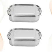2 Pcs Stainless Steel Lunch Box Child Food Storage Sandwich Containers