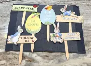 6 Pottery Barn Peter Rabbit Outdoor Easter Egg Hunt Stakes Beatrix Potter NEW