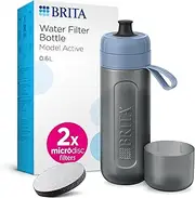 BRITA Sports Water Filter Bottle Model Active Dark Blue (600 ml) with 2X MicroDisc Filters - Squeezable BPA-Free Bottle for Travel, Filters Chlorine, Organic Impurities, Hormones